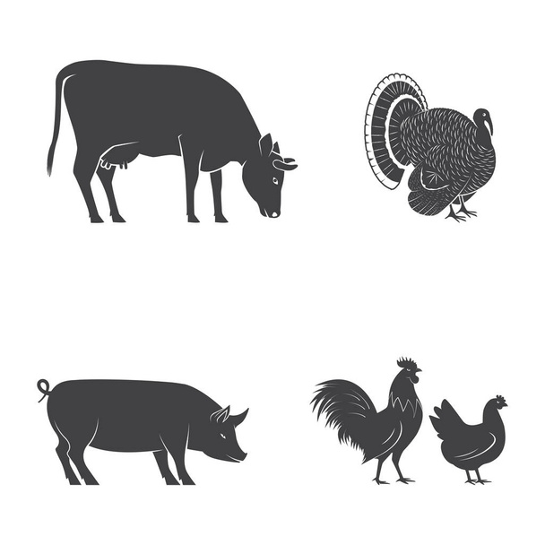 Set of farm animals isolated on the white. Vector illustration. - Vector, Image