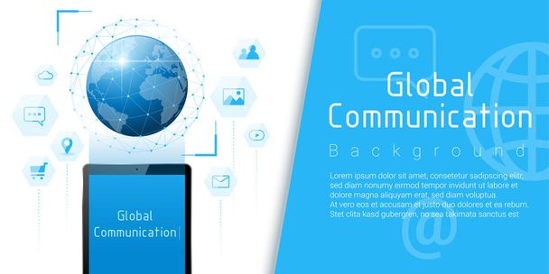 Comunicación global y tecnología de conexión concepto fondo, vector, ilustración
  - Vector, imagen