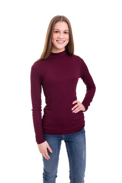 Studio shot of beautiful young woman in casual clothes, isolated over white background  - Photo, Image