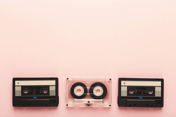 Creative background with audio cassettes of different colors - Foto, Imagem