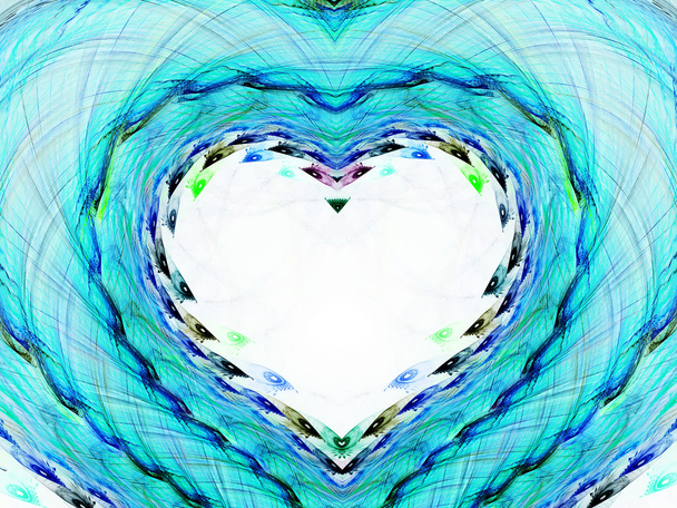 Bright cyan fractal with heart - Fotoğraf, Görsel