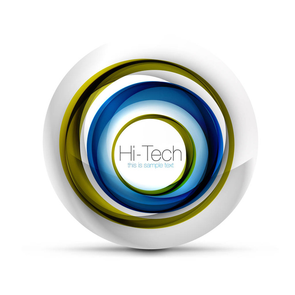 Techno sfera digitale banner web, pulsante o icona con testo. Design a cerchio astratto color turbinio lucido, simbolo futuristico hi-tech con anelli di colore ed elemento metallico grigio
 - Vettoriali, immagini