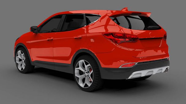Compact city crossover red color on a gray background. 3d rendering. - Photo, Image