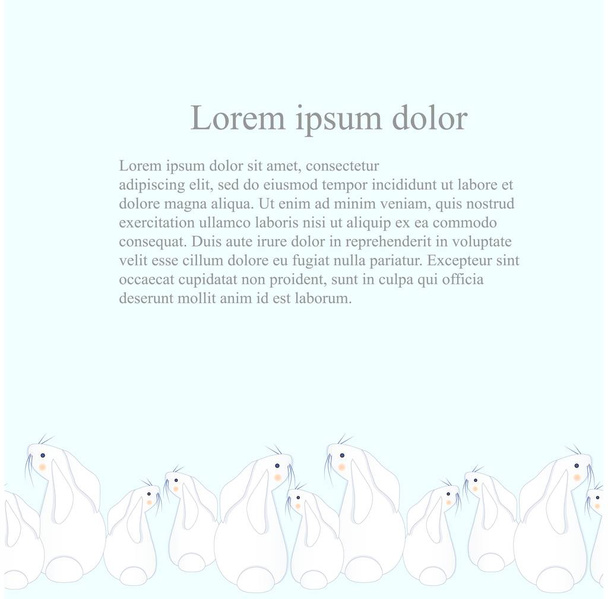 Seamless white hares is turned back pattern, Lorem ipsum on blue stock vector illustration for web, for print - Vector, Image