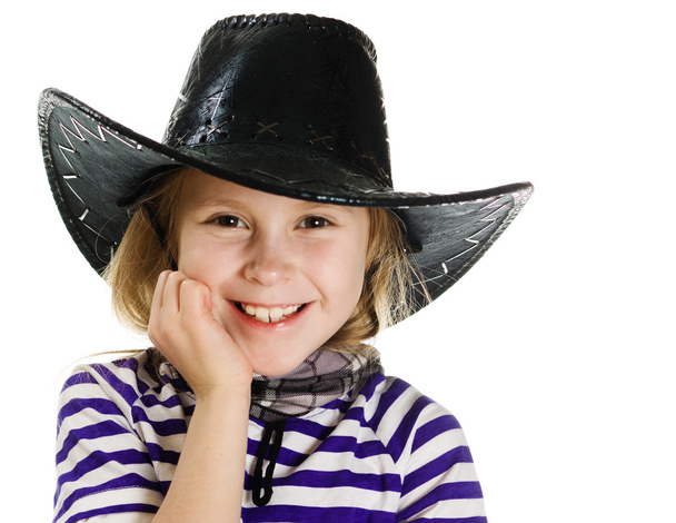 Girl cowboy in a black hat - Foto, imagen