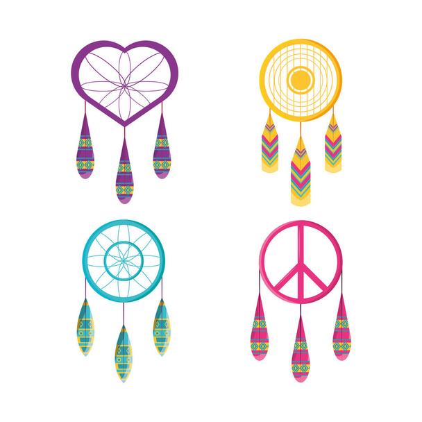 conjunto conceito hippie símbolo dreamcatcher
 - Vetor, Imagem