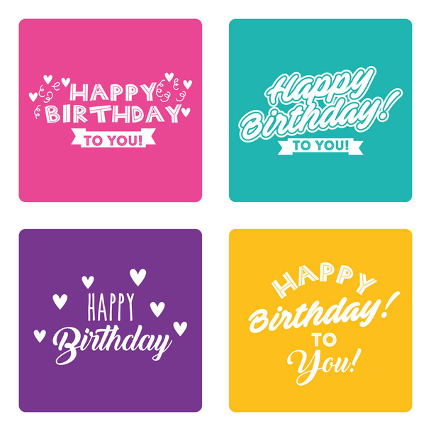 happy birthday card set lettering different syle decoration - Vector, Image
