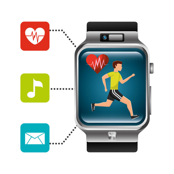 smartwarch με την εφαρμογή φυσικής κατάστασης με μήνυμα μουσική οθόνη καρδιακός ρυθμός - Διάνυσμα, εικόνα