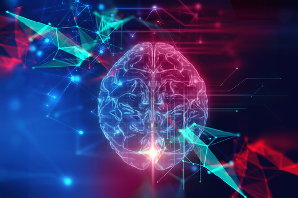 teknolojik altyapı insan beynine 3D render  - Fotoğraf, Görsel