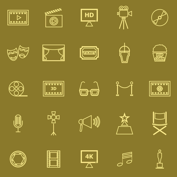 Linea di film icone a colori su sfondo marrone
 - Vettoriali, immagini