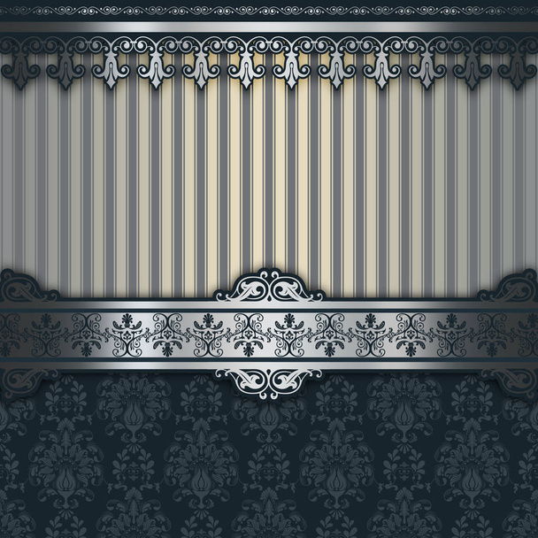 Decorative background with vintage patterns and silver border. - 写真・画像
