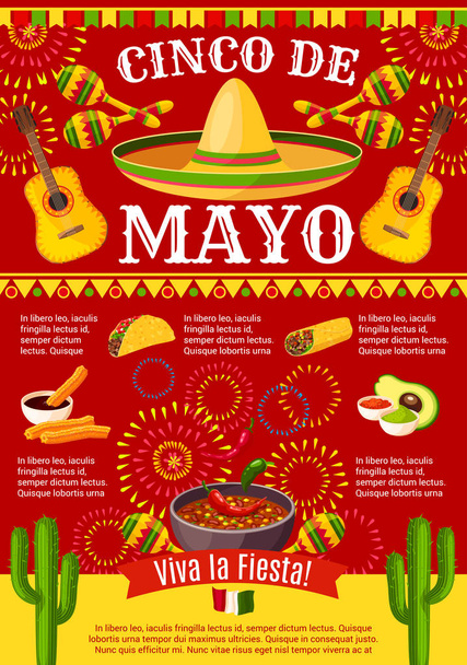 Mexican Cinco de Mayo vector holiday fiesta poster - Vector, afbeelding