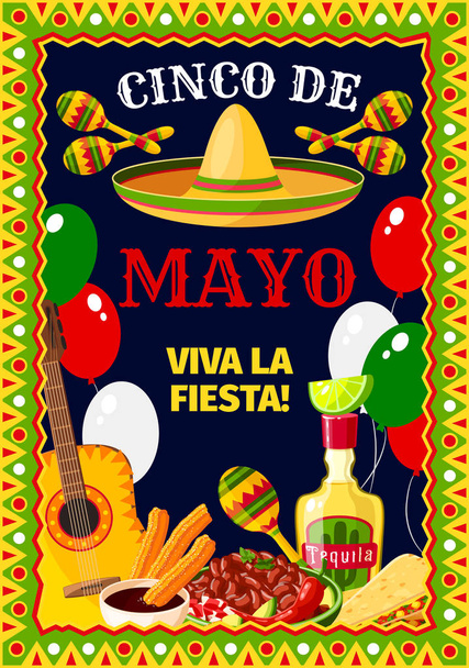 Cinco de Mayo Mexican vector celebration poster - Vektör, Görsel