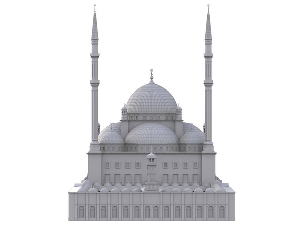 Una grande moschea musulmana, un'illustrazione raster tridimensionale con linee di contorno che evidenziano i dettagli della costruzione. rendering 3d
. - Foto, immagini