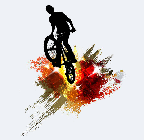 BMX jumper во время прыжка
 - Вектор,изображение