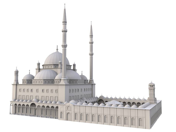 Suuri muslimimoskeija, kolmiulotteinen rasteri kuvitus ääriviivat korostaa yksityiskohtia rakentamisen. 3d-renderointi
. - Valokuva, kuva