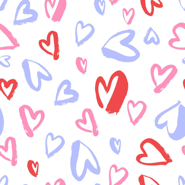 Vector seamless pattern. Simple repeating texture with chaotic hearts. Valentines day, for wedding invitation, clothes and other. - Διάνυσμα, εικόνα
