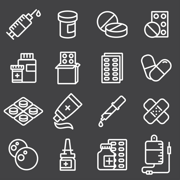 Pills capsules and bottles icons set - ベクター画像
