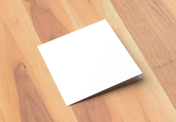 Brochure carrée bifold maquette sur fond en bois. Illustrtra 3D
 - Photo, image