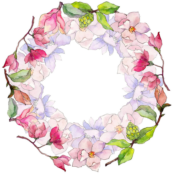 Wildflower magnolia flower wreath in a watercolor style. - Photo, image