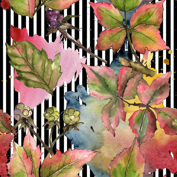 Blackberry leaves pattern in a watercolor style. - Фото, изображение