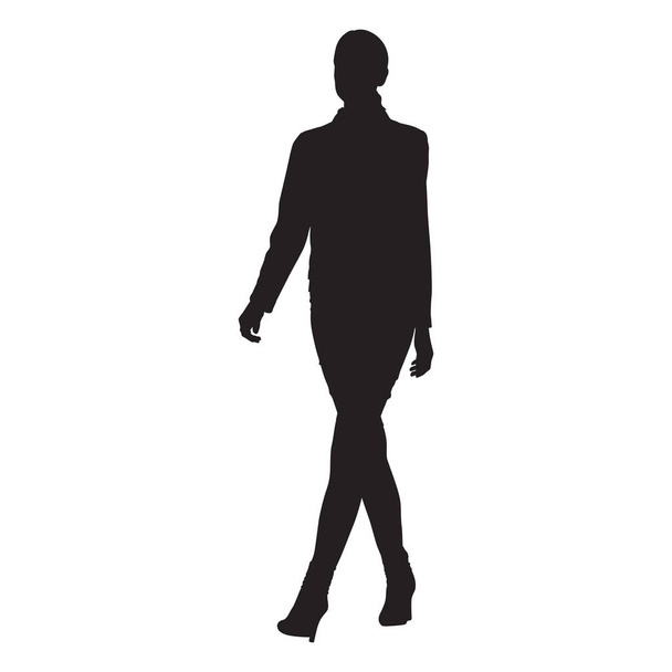 Businesswoman walking, isolated vector silhouette - Vector, Image
