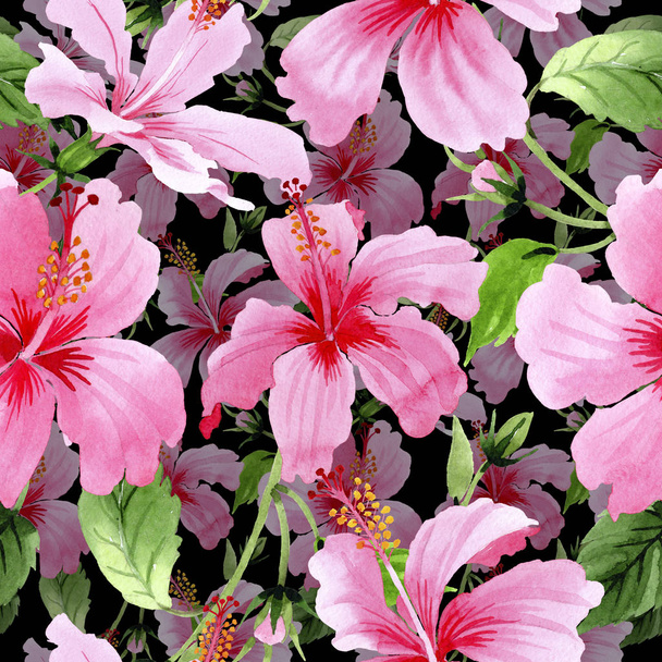 Wildblume Hibiskus rosa Blütenmuster im Aquarell-Stil. - Foto, Bild