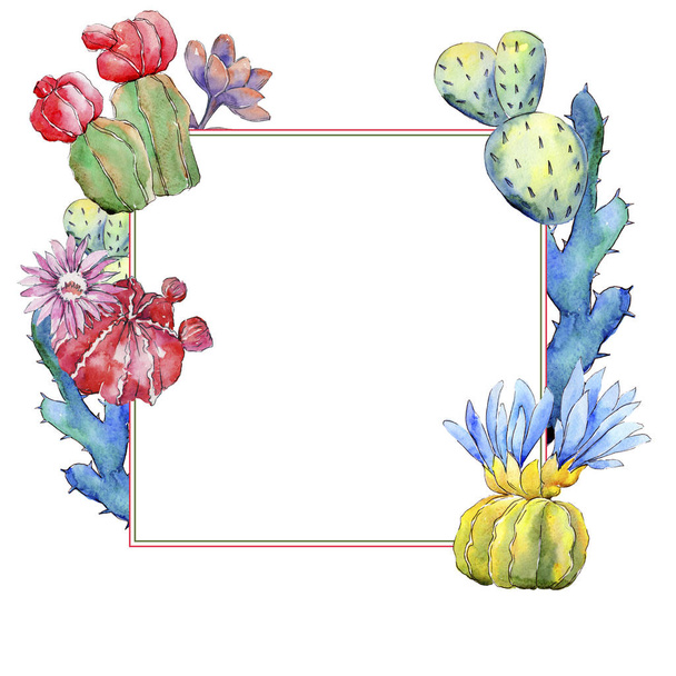 Wildflower cactus flower frame in a watercolor style. - Photo, image