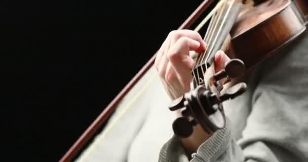 klasycznym muzyk grający Skrzypce barokowe na czarnym tle - koncepcja ręce zbliżenie akcji na żywo  - Materiał filmowy, wideo