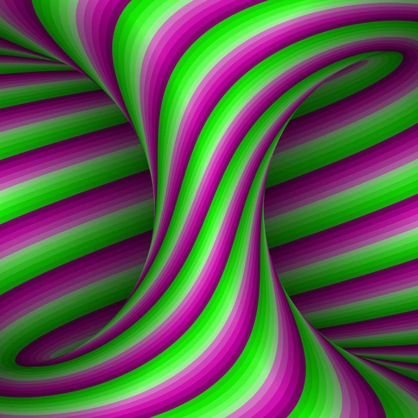 Moving spiral patterned hyperboloid of pink green stripes. Vector optical illusion illustration. - Vector, Image