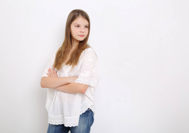 Studio image of lovely emotional caucasian teen girl - Foto, Imagen
