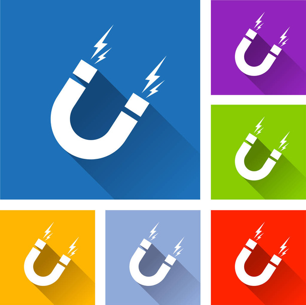 magnetism icons with long shadow - Vector, Image