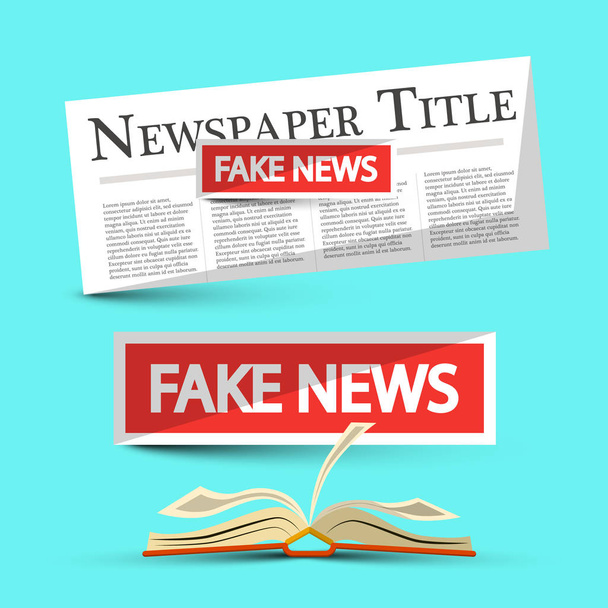 Fake News Title on Newspapers and Book. Vector Illustration. - Vector, Image