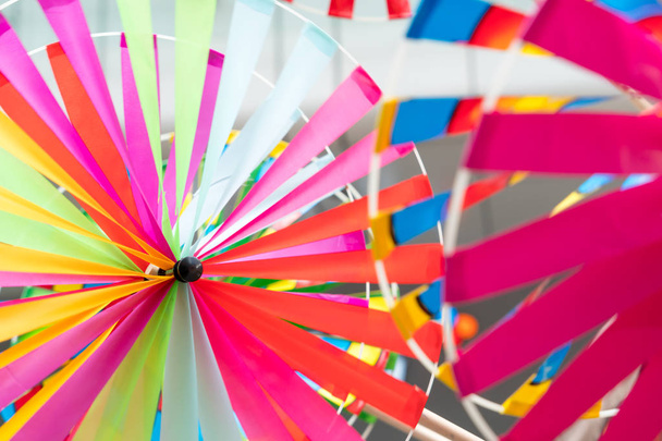 Close up the rainbow pinwheel toy, colorful turbines toy - Photo, Image
