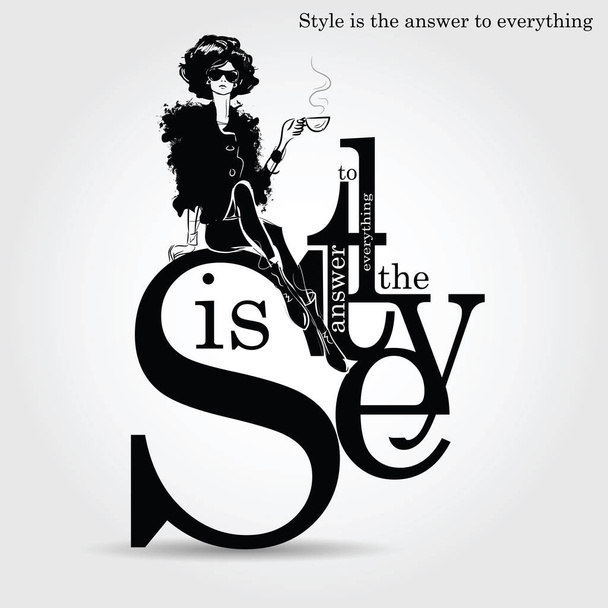 Fashion quote with fashion woman in sketch style. - Vector, Image