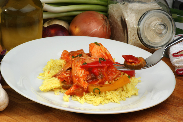 Curry-Reis mit süßsaurem Huhn - Foto, Bild