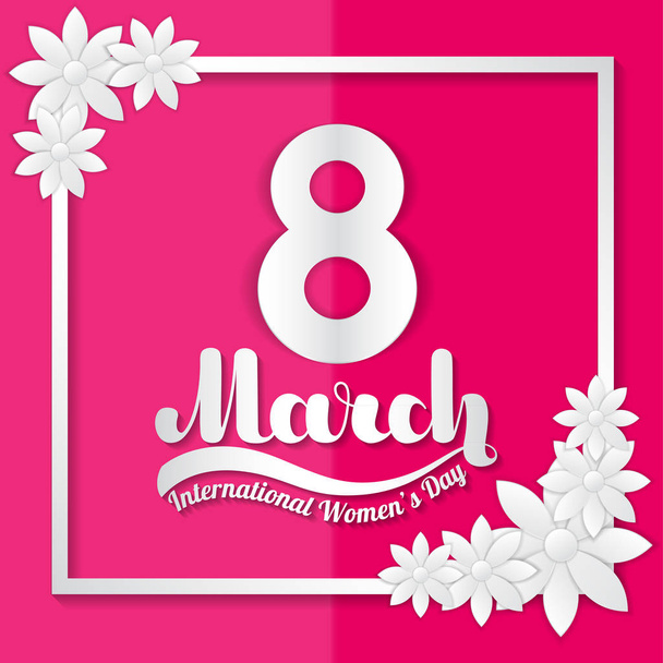 8 March. Greeting card in the style of paper applique on pink background. - Вектор,изображение