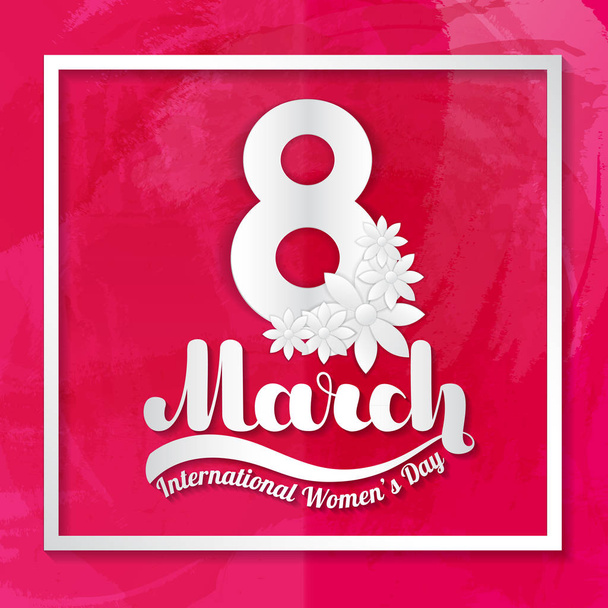 8. März. Grußkarte im Stil einer Papierapplikation auf rosa Hintergrund. - Vektor, Bild