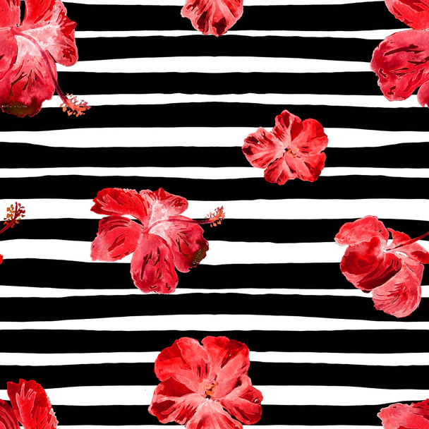 Hibiscus Seamless Pattern with Lines. - Foto, Imagem