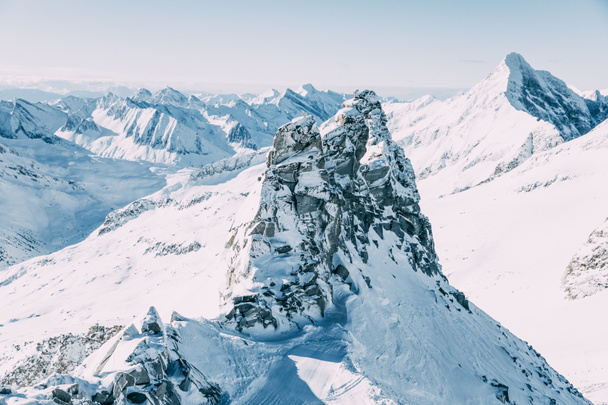 beautiful snow-covered mountain peaks in mayrhofen ski area, austria - Photo, Image