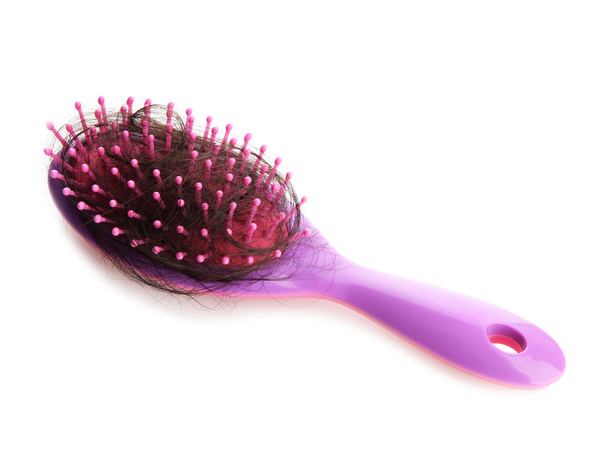comb brush with lost hair, isolated on white - Foto, Imagem