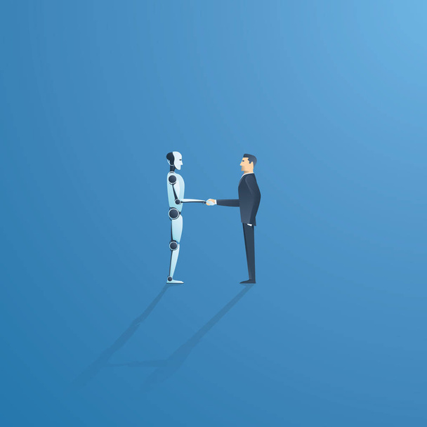 Ai lub sztuczna inteligencja wektor koncepcja z ai robot uścisk dłoni z człowiekiem. Symbol przyszłej współpracy, postępu technologicznego, innowacji. - Wektor, obraz
