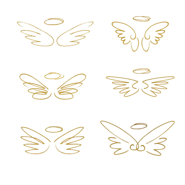 Hand Drawn Wings. Set of design elements. - Photo, Image