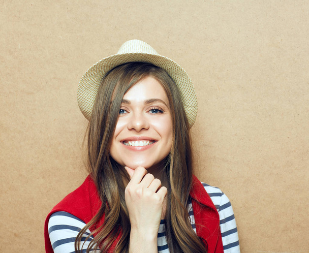 portrait of young smiling woman in teenager style clothes  - Φωτογραφία, εικόνα