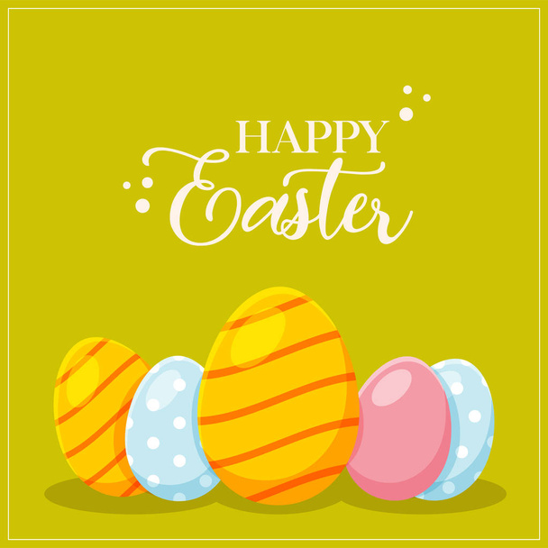 Easter greeting card with text and colorful eggs, vector illustration - Вектор,изображение
