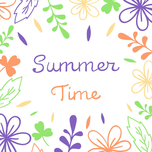 Summer Time lettering. Floral vector illustration. For poster, banner, print - Vetor, Imagem