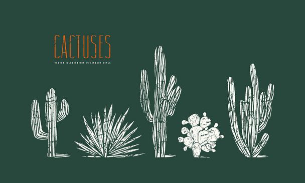 Stock vector csoportja, kézzel rajzolt kaktusz - Vektor, kép