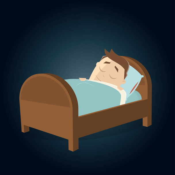 hombre de dibujos animados durmiendo en la cama clipart
 - Vector, Imagen