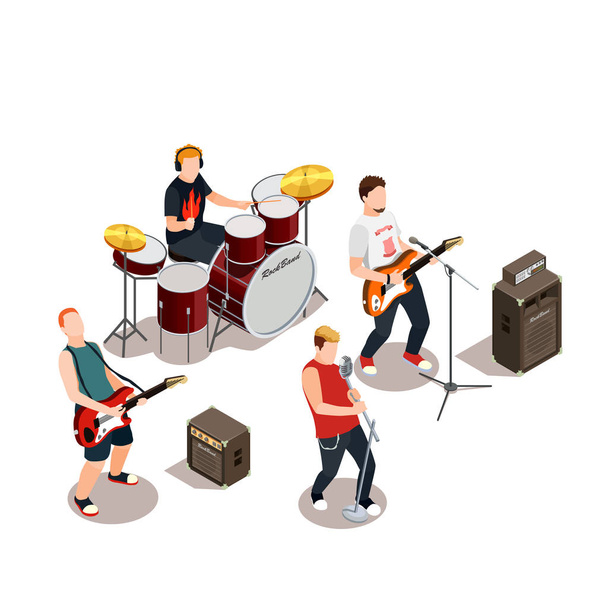 Rock Band Isometric Composition - Vector, Image