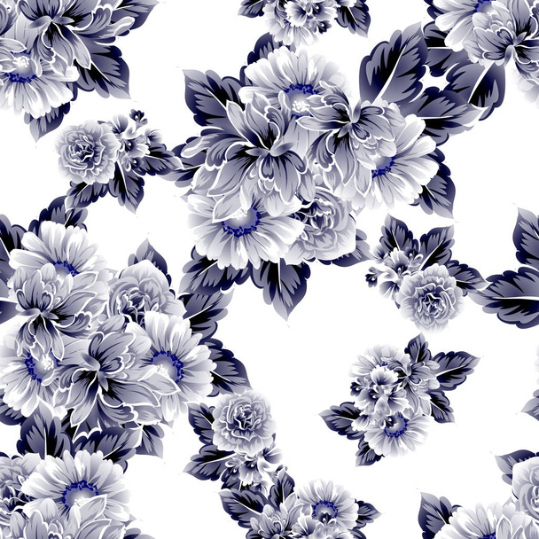 Seamless vintage style flower pattern. Floral elements on white. - Wektor, obraz